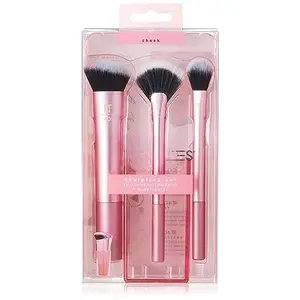 Cruelty Free Sculpting Set, Includes Fan or Setting Brush & Brush Cup, Synthetic Bristles, Pink, 4 Piece