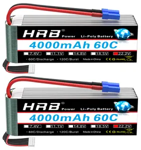 HRB 2pcs 6S 22.2V 4000mAh 60C EC5 RC Lipo Battery Compatible with RC Quadcopter Helicopter