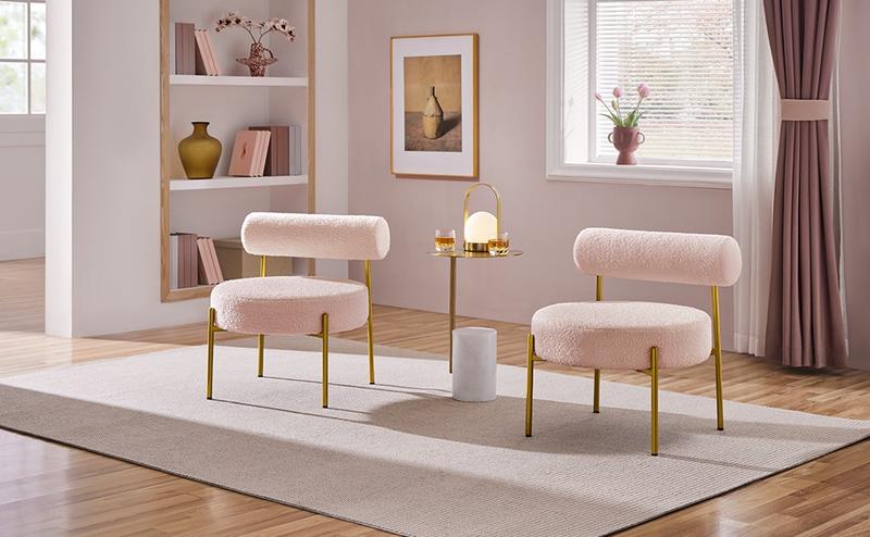 Yaheetech Modern Vanity Chair, Boucle Fabric Accent Chair with Gold Metal Legs for Living Room Makeup Room