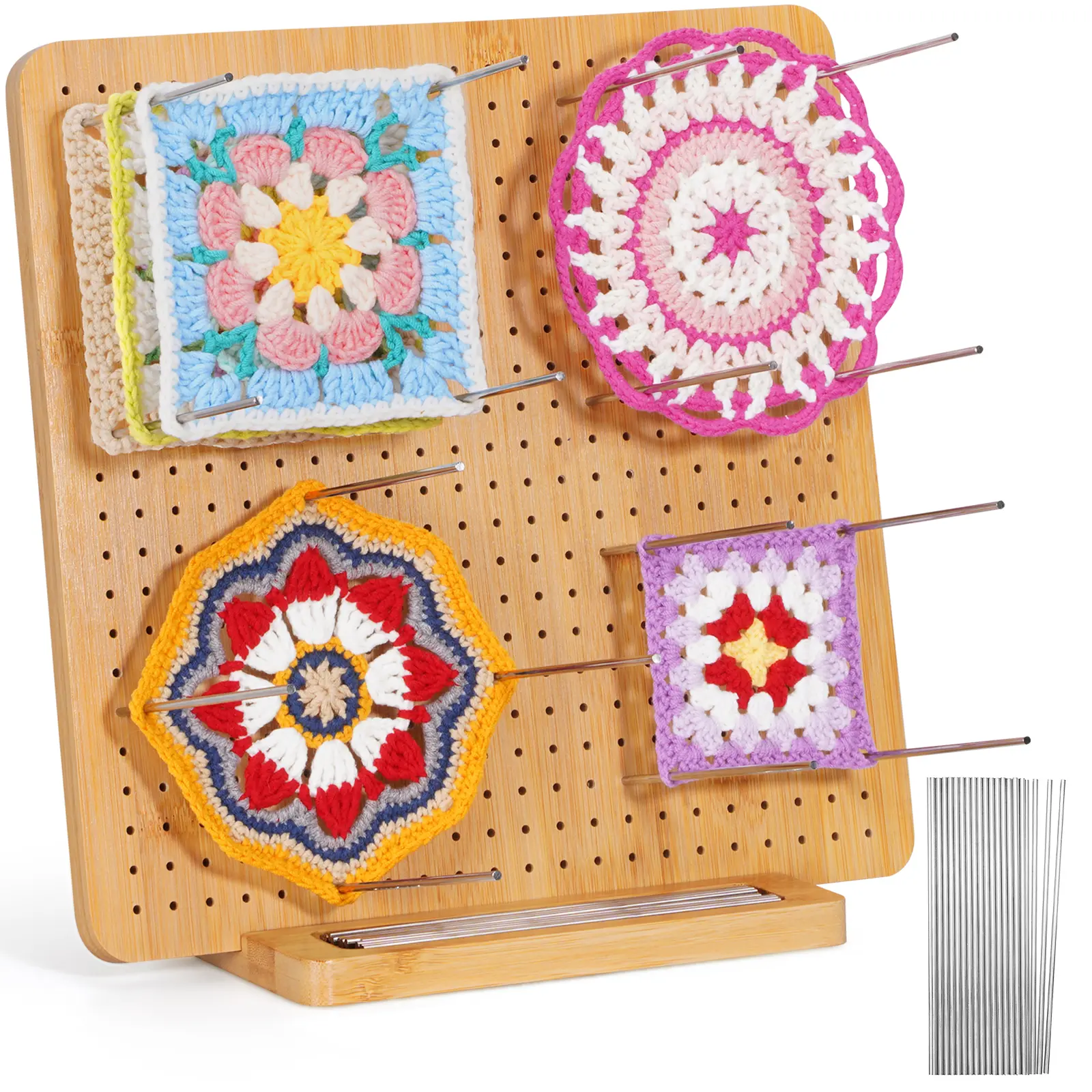Lifewit Bamboo Crochet Blocking Board with Pegs & Steel Pins - Ideal for Knitting & Crochet Projects - Handmade Crafts & Handicraft Tools summerwins