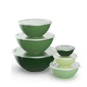 TINANA Plastic Mixing Bowls with Lids Set, 12 Piece Green Ombre Mixing Bowl Set for Kitchen, Nesting Bowls with Lids Set, 6 Prep Bowls and 6 Lids, Diswasher and Freezer Safe