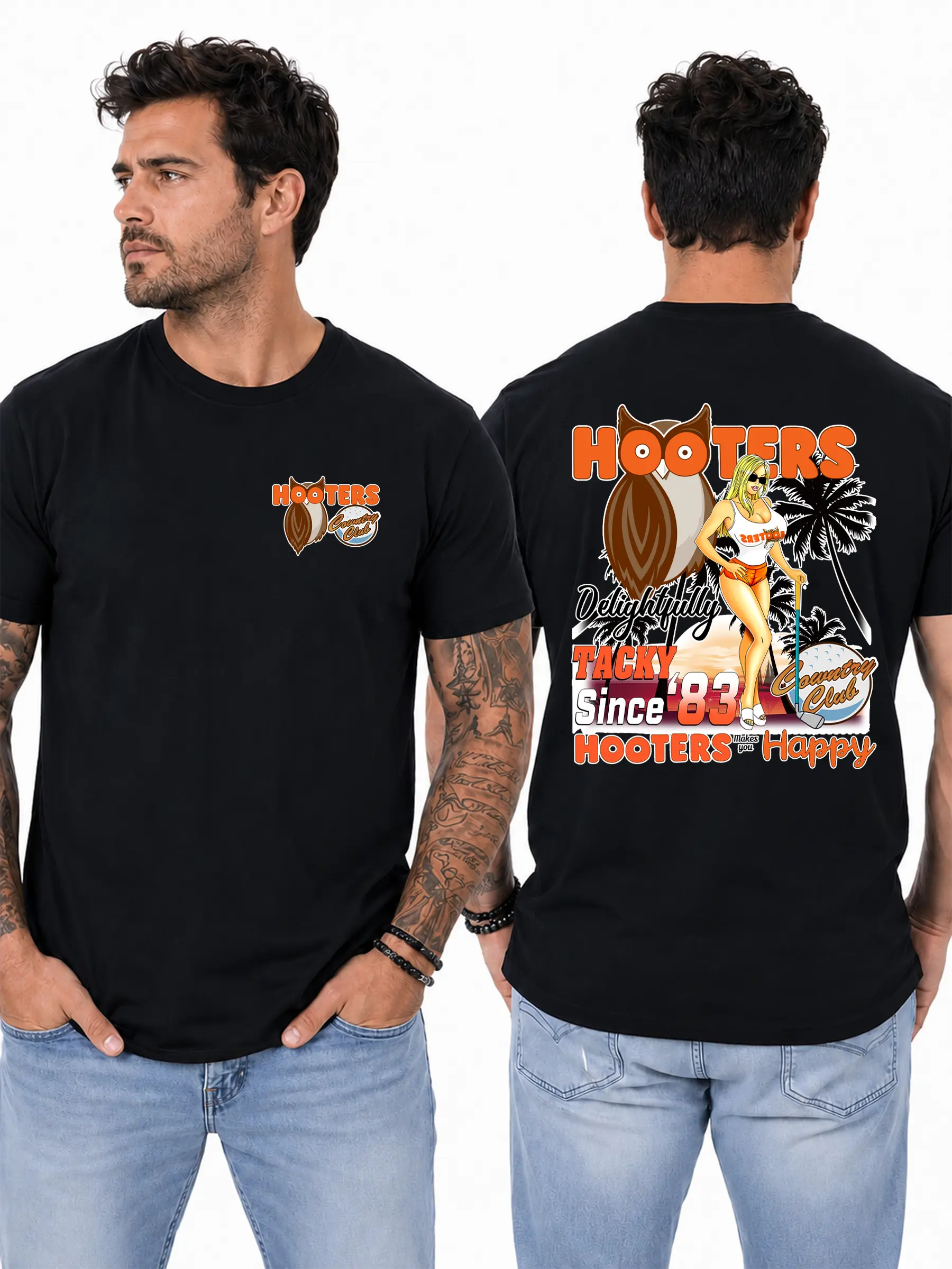 Hooters Vintage T-Shirt, Delightfully Tacky Since ’83 Graphic Tee, Classic Hooters Girl Owl Logo Shirt, Funny Retro Bar & Restaurant Tee for Men, Gift for Hooters Fans Design