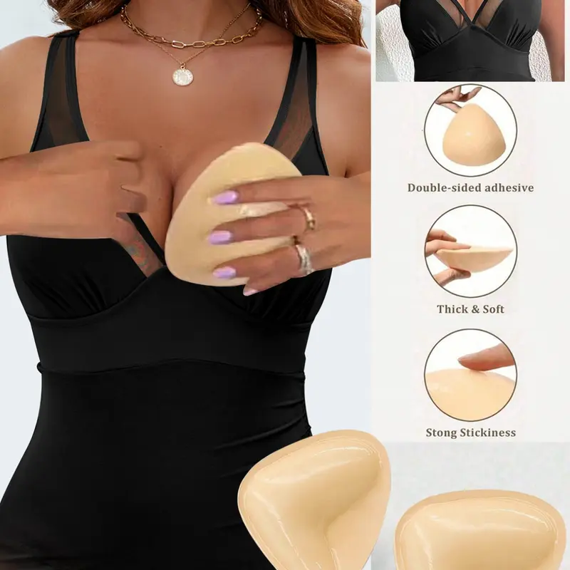 Reusable Self-Adhesive Bra Pads, Waterproof Bikini Chest Pads, Thick Invisible Push-Up Inserts, 2 Pack, Bra Accessories, Ideal for Swimming