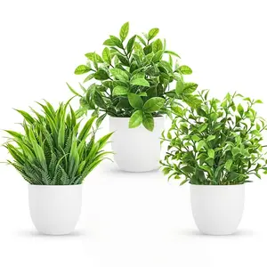 3-Pack Indoor Artificial Potted Plants, Artificial Plant Set, Small Mini Artificial Plants, Indoor Faux Plant, for Home, Office, Bookshelf, Farmhouse Style Bathroom Decor