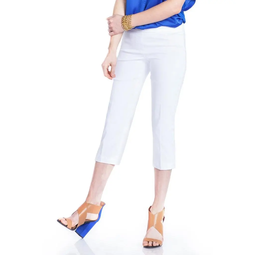Multiples Plus Size White Wide Band Crop Capri Pant M2603P