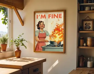 [UNFRAMED POSTER] Retro Kitchen Print, Funny 50s Poster, Vintage Cooking Art, Humorous Kitchen Decor, Retro Wall Art Gift Ideas, “I’m Fine” Print