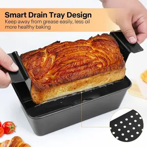 4 Pieces Meatloaf Pan with Drain Tray, Non Stick Meat Loaf Pan with Drip Tray, 9.8x5.7 Inch Loaf Pan with Insert Easy Removal Perforated, Bakeware Pan for Oven Baking Bread and Roasting Meat