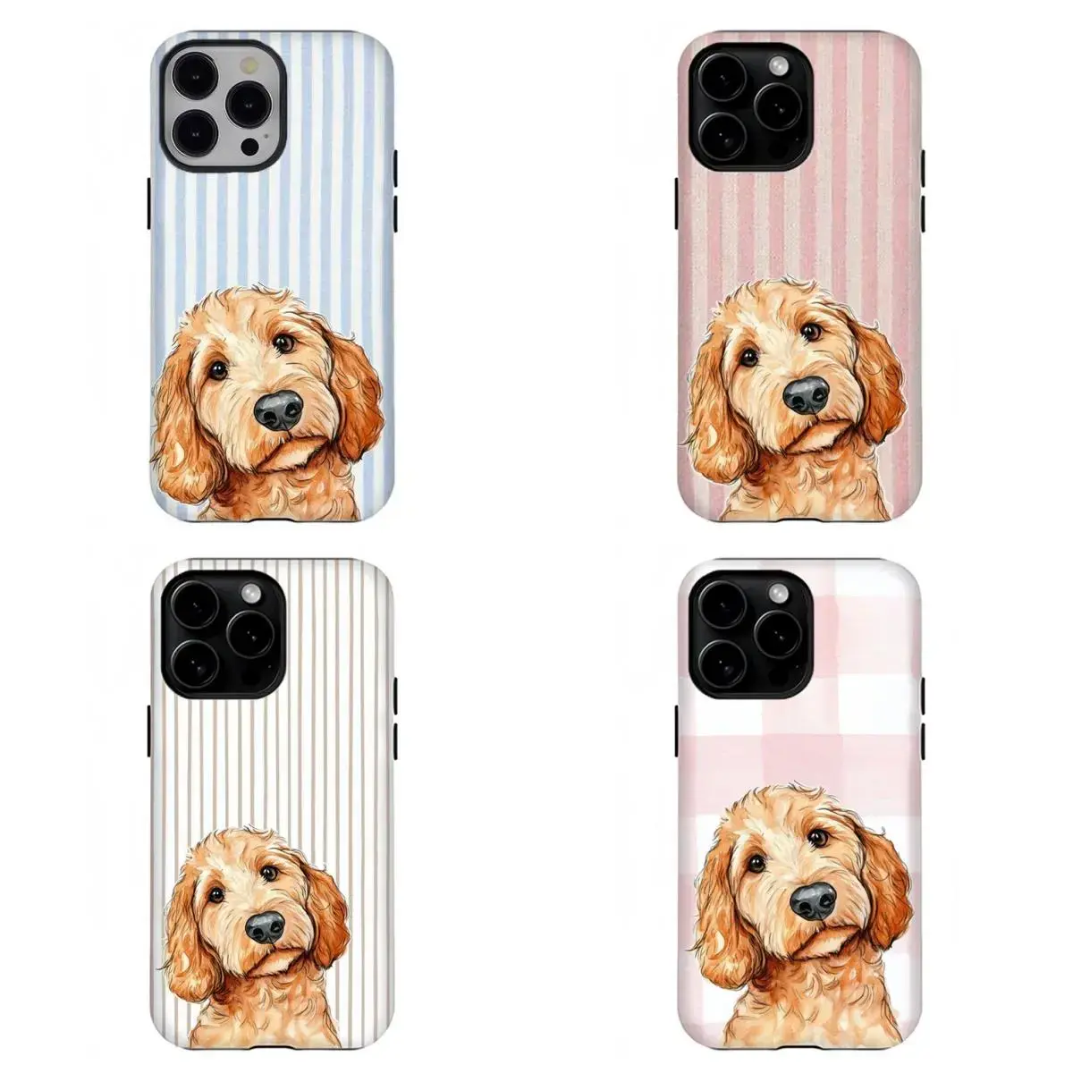 Cute Goldendoodle Blue Stripe Phone Cover for Dog Lovers Aesthetic Y1591 | Phone Case Compatible with iPhone 17 16 15 14 13 12 11 pro pro max & Samsung S25 S24 S23 S22 S21 Durable Protection Dual Layer Design Glossy