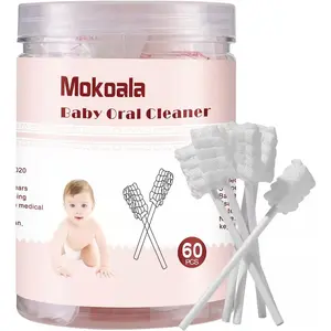 60Pcs Baby Tongue Cleaner, Baby Toothbrush, Disposable Baby Mouth Cleaner, Soft Gauze Toohthbrush Newborn Oral Cleaning Stick Dental Care for 0-36 Month Baby