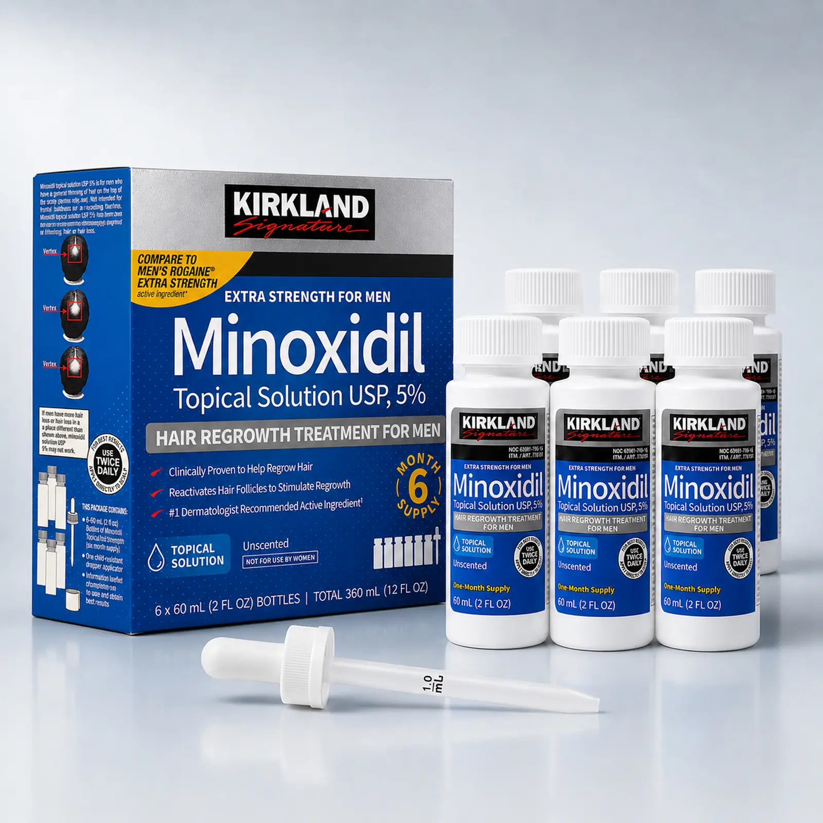 Kirkland Men's Daily Scalp Care Drops, Minoxidil Advanced Formula for Thicker & Fuller Looking Hair - Premium Grooming & Nourishing Personal Care Routine