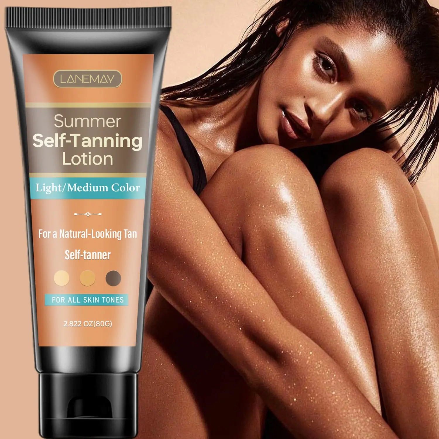 Summer Tan Milk for Light to Medium Skin, Natural Bronzing Lotion, Bronzed glow up, Olive Oil & Sunflower Seed Oil, Tea Extract, Healthy Glow, 80g