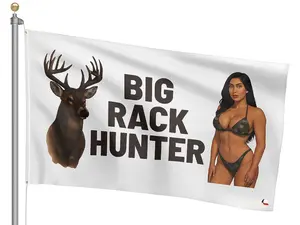 Big Rack Hunter American Flag 3x5 ft Indoor Outdoor Durable Decor Man Cave Design Big Buck Hunting Season gift Funny Slogan Camping Banner