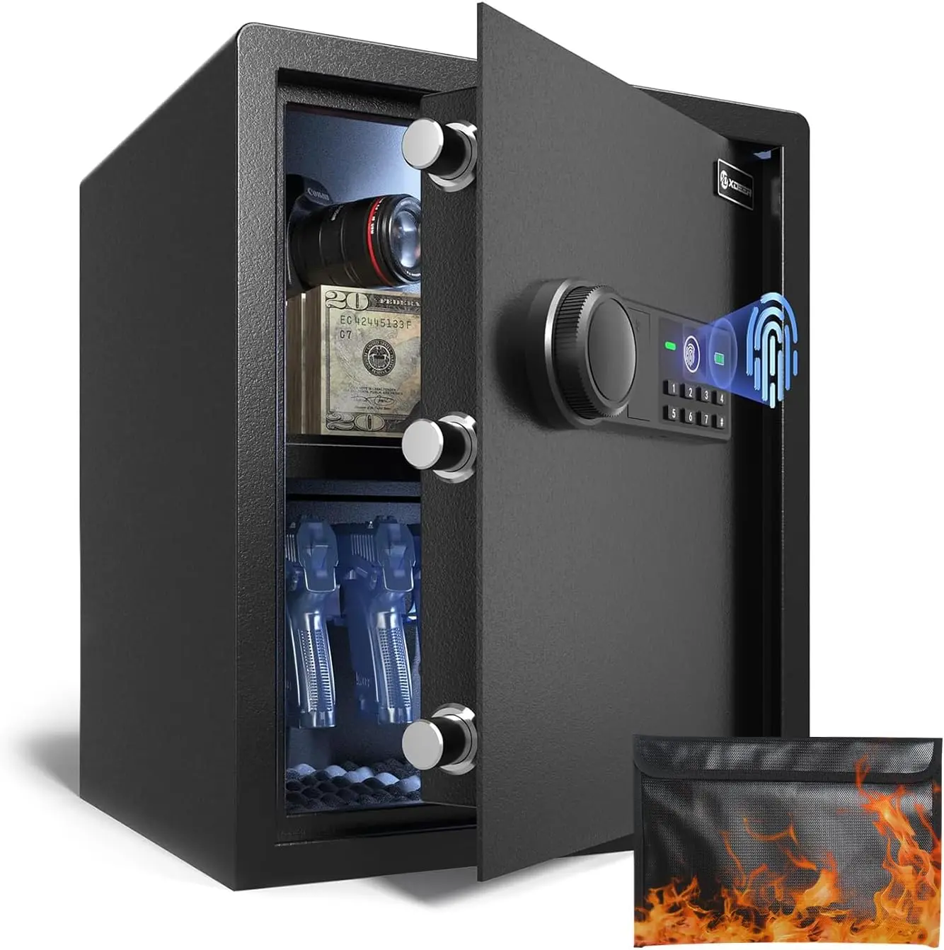 XDeer Biometric Safe with Fireproof Bag, Quick-Access Security Safe Box with Upgraded Personal, Steel Fingerprint Gun Safe for Jewelry, Cash, Documents-Home Security 1PCS(1.69 Cu.Ft+ Bag)