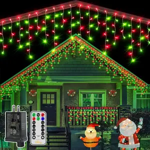 Icicle Lights for Outside 504LED 41FT, Red and Green Christmas Light with Remote 8Modes Timers Waterproof, Plug in Connectable Hanging Lights for Outdoor Indoor House Roof Holiday
