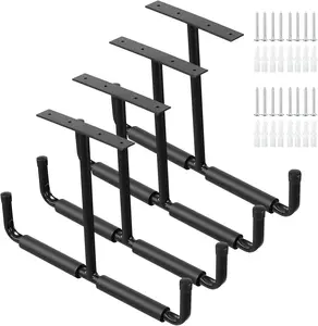 Overhead Garage Storage Rack, Heavy Duty Ceiling Mounted Garage Hooks Utility Hanger for Lumber  Tools(4 Pack, Black)