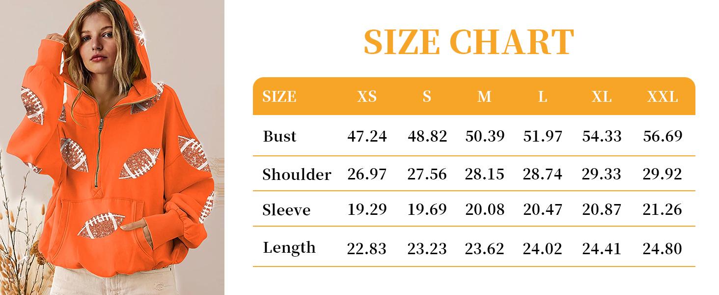 Ommig Women's Oversized Game Day Hoodie Casual Long‑Sleeve Half‑Zip Pullover with Sequin Football Print Kangaroo Pocket Ommig Women's Oversized Game Day Hoodie Casual Long‑Sleeve Half‑Zip Pullover with Sequin Football Print Kangaroo Pocket