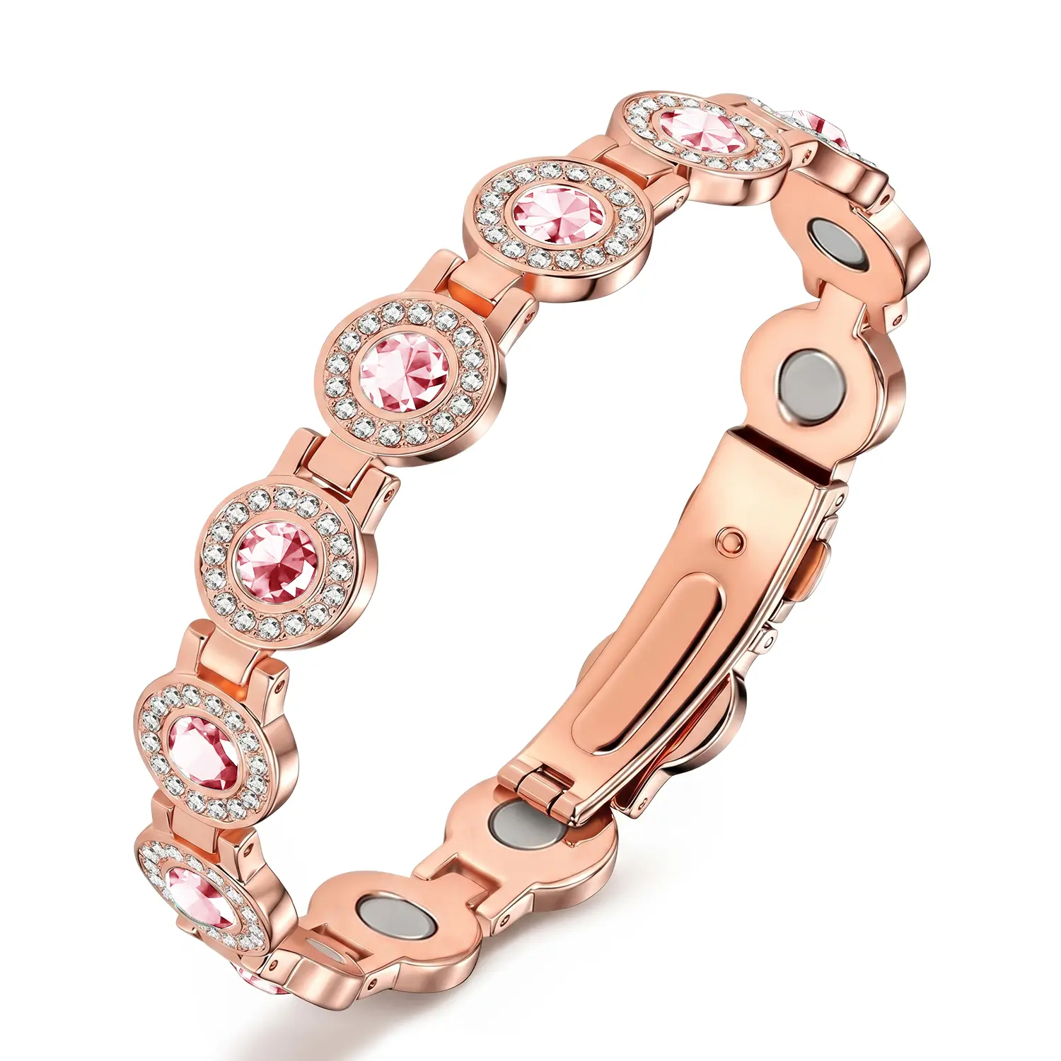 Women's Solid Copper Crystal Bracelets & Bangles - 3800 Gauss Magnet-Style Design, Adjustable Length with Secure Clasp, Premium Multi-Facet Crystal Halo Inlays, Women Unisex Jewelry Gift #TikTokShopDealsforYouDays