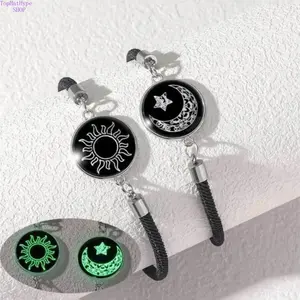 Glow-in-the-Dark Sun Moon Bracelet Set, Handmade Adjustable Elastic Bangles, Minimalist Unisex Luminous Jewelry, Trendy Night Glow Accessories for Daily Wear & Casual Gifting