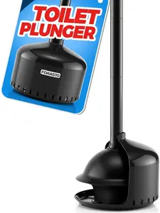 FORASTO Toilet Plunger with Holder,Plungers for Bathroom with Holder,Plunger with Cover,Bathroom Decor，Bathroom Accessories，Toilet Bowl Cleaners,Black(19inch)