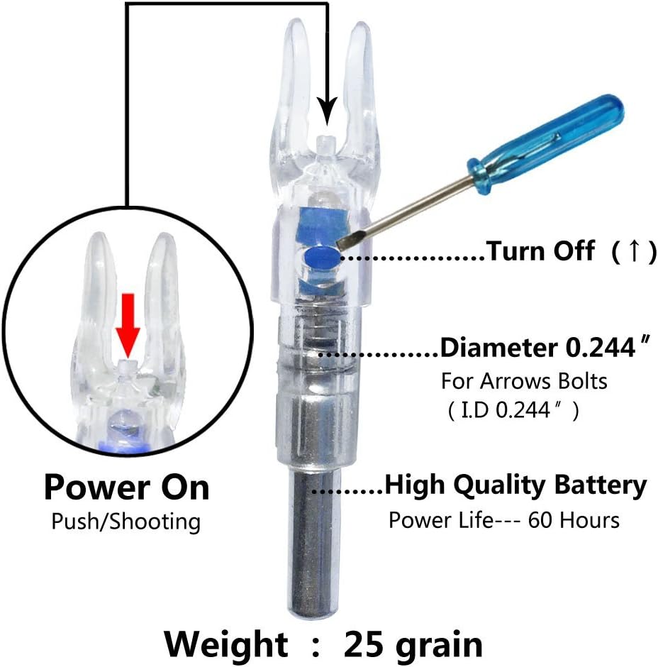 jianZD 6pcs X Lighted Nocks for Arrows with .205'' .232'' .244'' .248'' Inside Diameter with H, S, GT Bushings, High-Visibility Light Up Nocks with ON/Off Switch for Archery Green