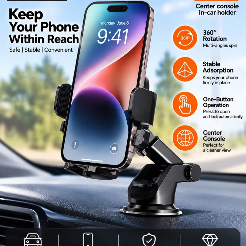WUW Z32 Strong Suction Car Phone Holder (85+ LBS), Ultimate Adjustable Universal Mount for All Phone Types, Rear Racks & Accessories Backseat Fit for Most Cars, Ideal for Back Seat Travel