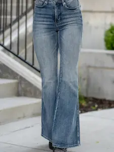 Women's Casual Blue High-Waist Classic Flare Jeans