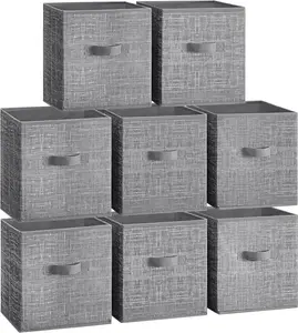 SONGMICS Storage Cubes, 11-Inch Non-Woven Fabric Bins with Double Handles, Set of 8, Closet Organizers for Shelves, Foldable, for Clothes, Cattail Gray UROB826G01 Box Boxes