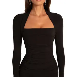 Shapey Ruched Long Sleeve Top - Black
