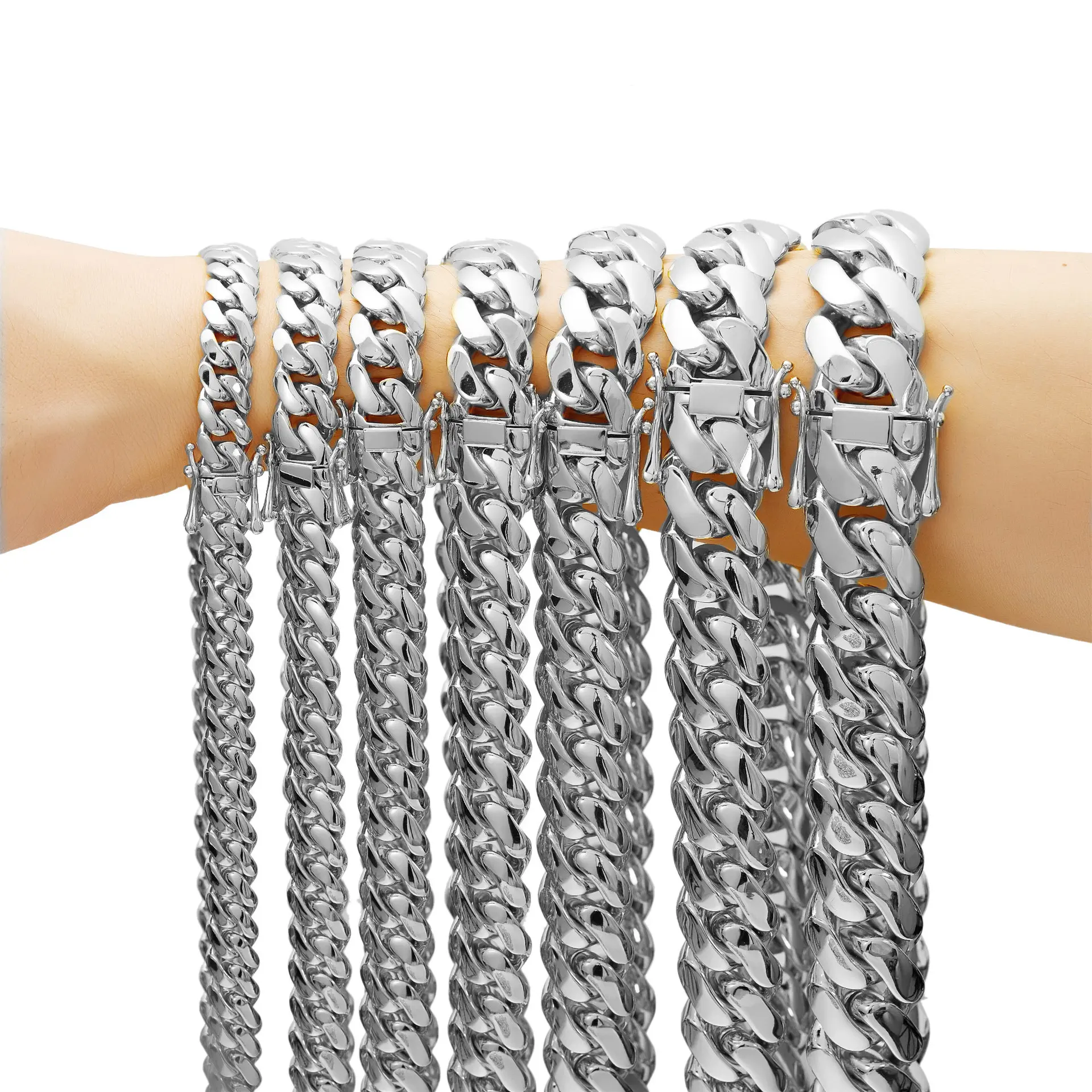 Men's Silver-Tone Titanium Steel Mirror-Polished Cuban Link Chain Necklace, Multi-Width Minimalist Hip Hop Stackable Chain Jewelry Necklaces