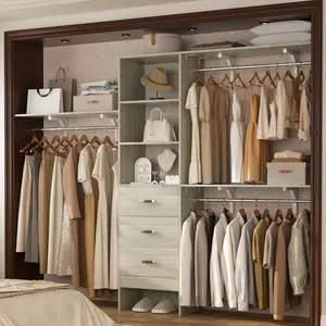 96 Inchs Closet System, 8FT Walk-In Closet Organizer with 3 Drawers, Heavy Duty Wardrobe Organizer with 3 Shelving Towers, Clothes Garment Rack, 96"L x 16"W x 75"H, Load 1000 LBS