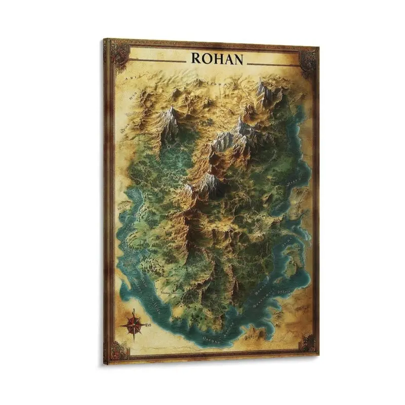 1pc Topographic Map of Rohan Illustrated Fantasy Kingdom Middle Earth Landscape Art Print Poster For Bedroom Living Room Office Decor