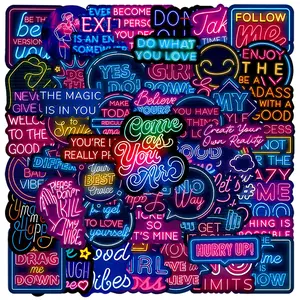 50 New Neon Inspirational Word Doodle Stickers, Decal Sticker, Suitable for Scrapbooks, Diaries, Laptops, Water Bottles, Cars, and Other Faith-based Designs—gifts with Positive Messages, Universal Car Sticker, Truck Sticker.