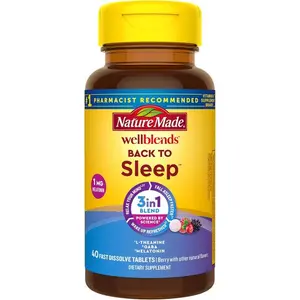 Nature Made Wellblends Back To Sleep, Lower Dose Melatonin 1 mg, L theanine 100 mg and GABA 100mg, Sleep Supplement, 40 Fast Dissolve Tablets