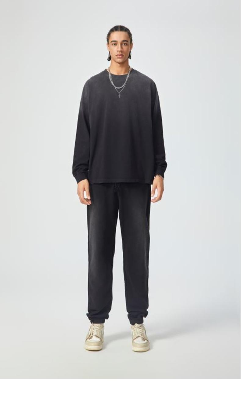 Inflation 100% Cotton 270g Cropped Boxy Fit Washed Oversize Streetwear Long Sleeve T-Shirt Autumn New American Vintage Washed Cotton Tee Short Menswear Top Tshirt Round Neck Crewneck Casual Bestie Operator Beige Plain