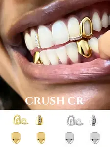 CRUSH CR 14/18K Gold Plated Grillz Set for Women Hypoallergenic Removable, Perfect for Hip Hop Concerts Streetwear Fits Club Nights Urban Street Style Durable Tarnish-Resistant Plating Ideal Bling Dental Jewelry to Elevate Your Unique Style