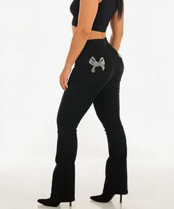 Women's Solid Color Micro-Stretch Embroidered Jeans - Comfortable, Soft, Breathable Womenswear Bottom for Casual Wear
