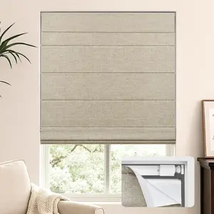No Tools No Drill Cordless Roman Shades for Windows, Blackout Thermal Insulated UV Blocking Lightweight Fabric Blinds for Indoor Windows, 34.5" W x 60" H, Beige