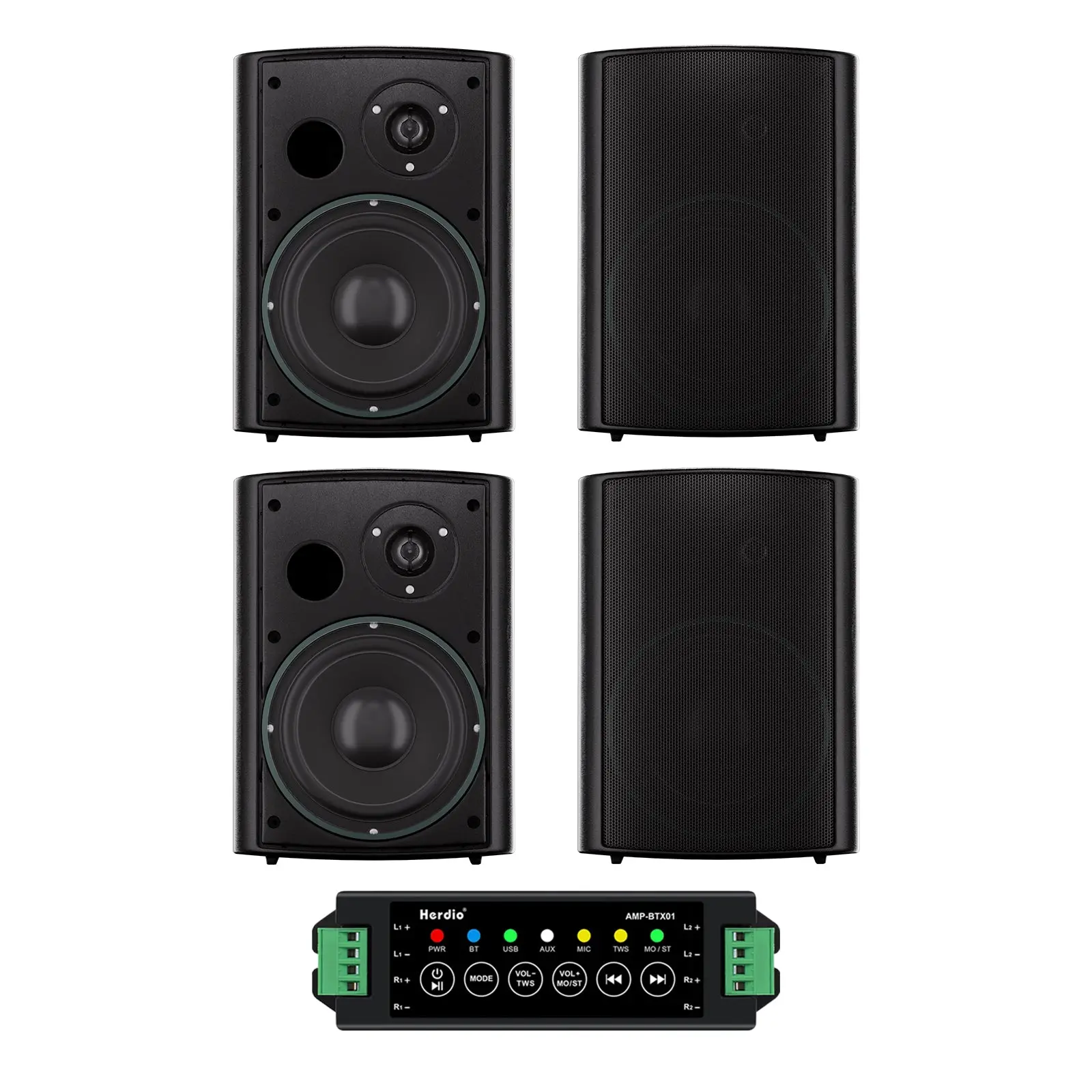 Herdio 6.5in 800W Wired Smart Wall-Mounted Speaker Stereo - Bluetooth 5.0 Receiver, USB, 3.5mm Auxiliary Input, Amplifier Sound System with Zone Optimization, Surround Sound, High Output, Dialogue Clarity for Living Room TV Wall