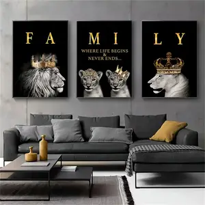 3pcs Modern Crown Lion Leopard Animal Wall Art, Fashion Home Decor Unframed Hanging Canvas Poster for Living Room