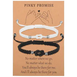 2 Pcs Matching Couple Bracelets, Love Knot Bracelets for Couples, Long Distance Relationship Gifts for Girlfriend Boyfriend Friendship Relationship Christmas Anniversary Valentine's Day Gift (White Black)