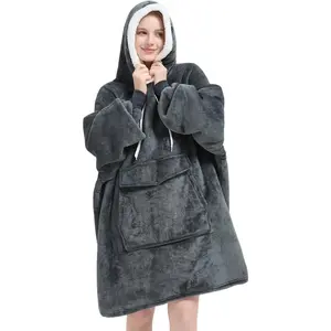 Wearable Blanket Hoodie for Women, Comfy Sherpa Sweatshirt Blanket as Birthday Christmas Gifts, Oversized Pullover Jacket Blanket Hoodie for Adult (Dark Grey, Adult)