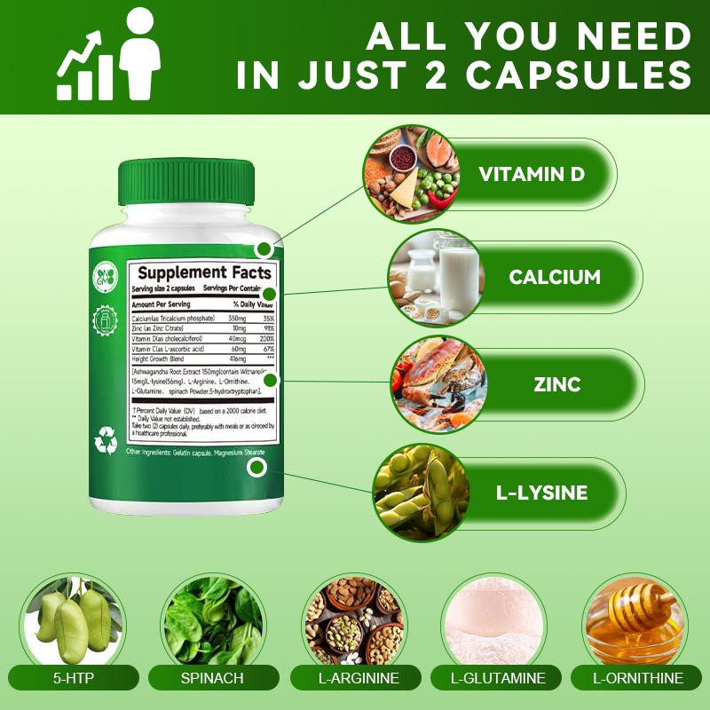 2 Bottles Growth Capsules to Grow Taller - Height Increase Maximizer with Calcium for Bone Strength -Natural Get Taller Supplement - Dietary Edible Healthcare Fitness --