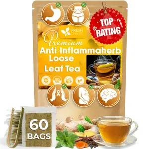 Anti-Inflammatea Loose Leaf Tea Bags with Ginger, Turmeric, Peppermint, Black Pepper, Cinnamon. Made with Natural Material Tea Bags. No Sugar, No Caffeine, No Gluten, Vegan. (60 Tea Bags)