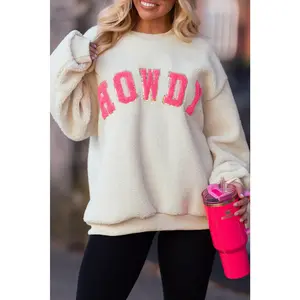 Beige Sherpa HOWDY Patched Pullover Sweatshirt