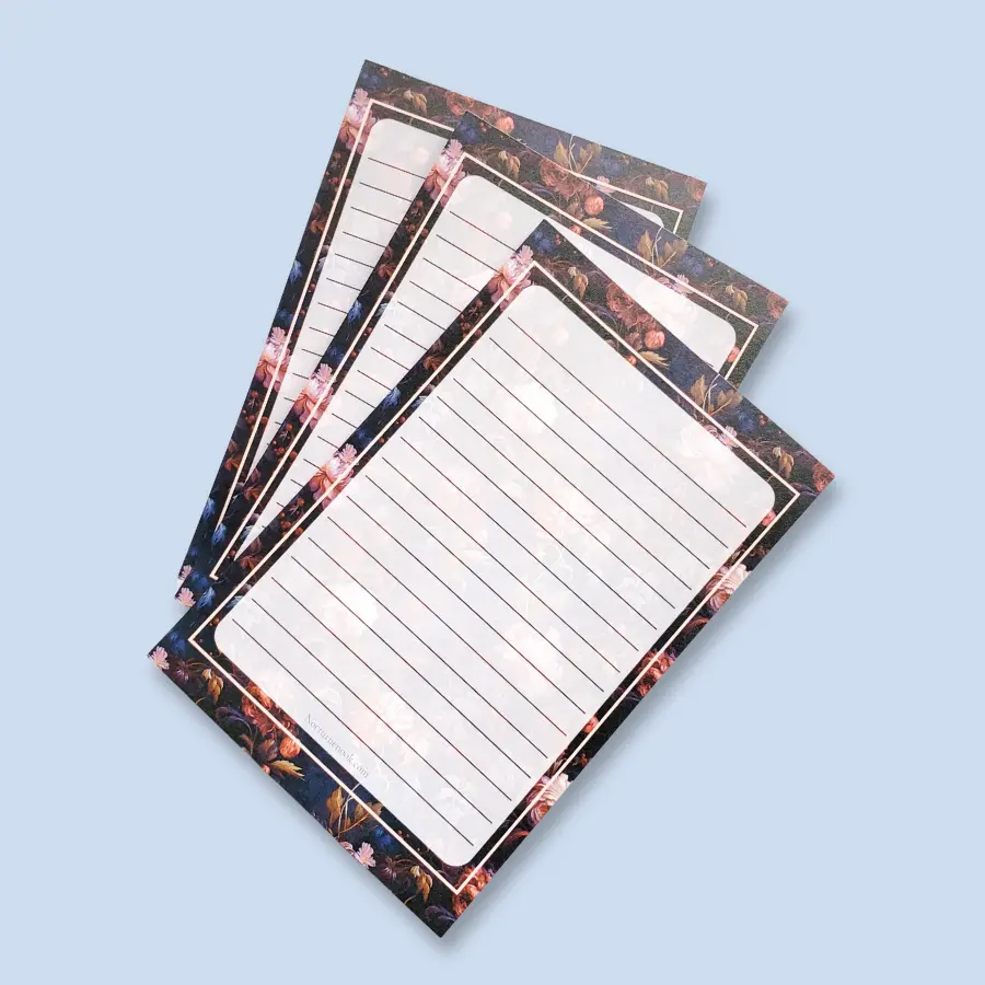 Gothic Floral Notepad | 4x6 Lined Memo Pad | Dark Academia Stationery | 50 Sheets