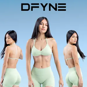 Dfyne Impact Strappy Bra Women's Seamless Medium-Support Sports Bra – Stretchy Workout Activewear with Strappy Back Detail Yoga Clothes