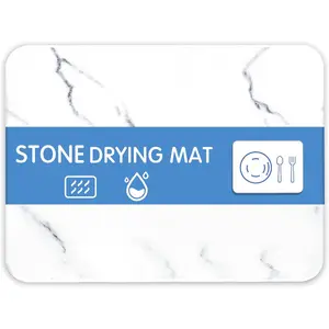 Quick Dry Stone Drying Mat for Counter Stone Dish Drying Mats-Absorbent Diatomaceous for Cups Dishes Multiple Usage L16" x W12" Ivory-Marble