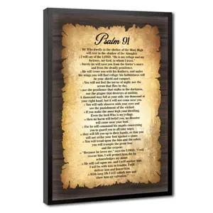 1pc With Black Framed Psalm 91 He Will Call Upon Me And I Will Answer Him Canvas Picture Retro Quote Wall Art Framed Painting for Home Office Perfect Christian Gift Wall Decor