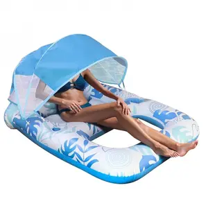 Inflatable Pool Floats Adult With Canopy - Upf 50+ Sun Shade & Face Protection, 330Lbs Heavy Duty Floating Lounger, Pvc For inflatable pool float sturdy construction water chair pool party decoration