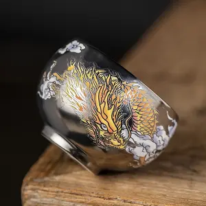 High-End Porcelain Teacup with Dragon & Phoenix Enamel, Silver Gilt and Gold Craftsmanship, "Dragon Rising, Golden Age" Design Ceramic Matcha Set Drinkware